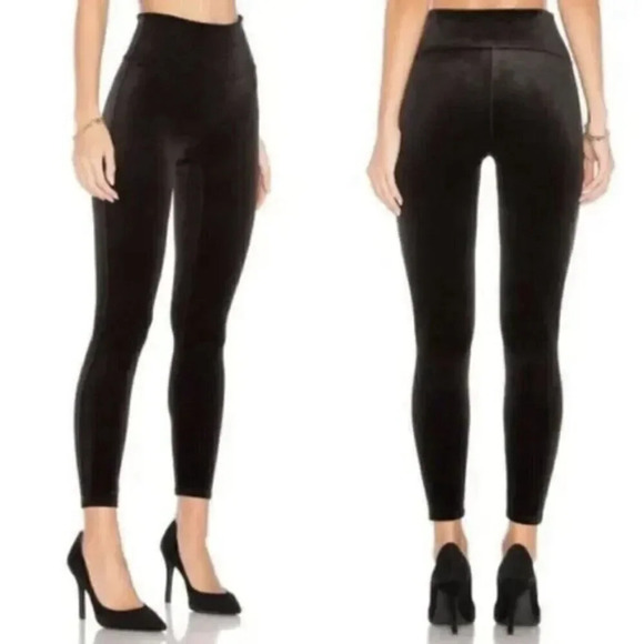 SPANX Black Velvet Tummy Control High Waisted Leggings Pants Stretch Gothic 2X - Picture 1 of 9